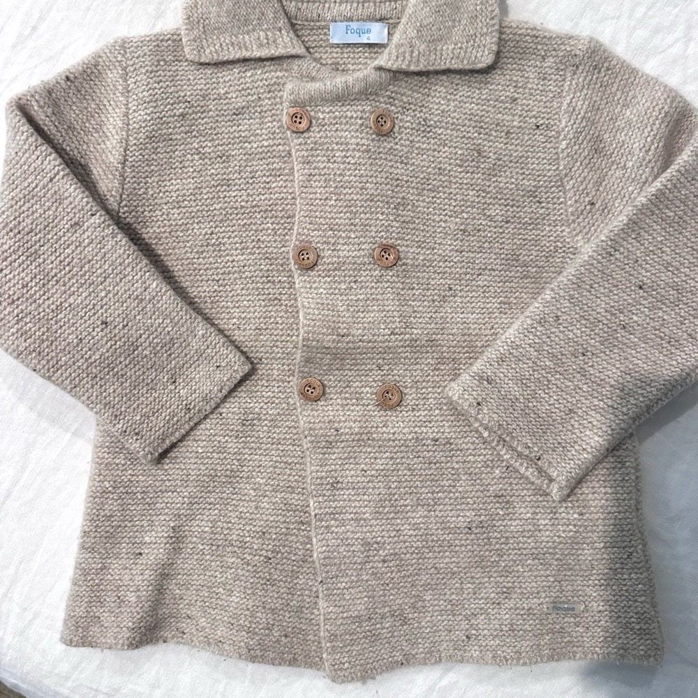 Foque Beige Knit Double-Breasted Coat